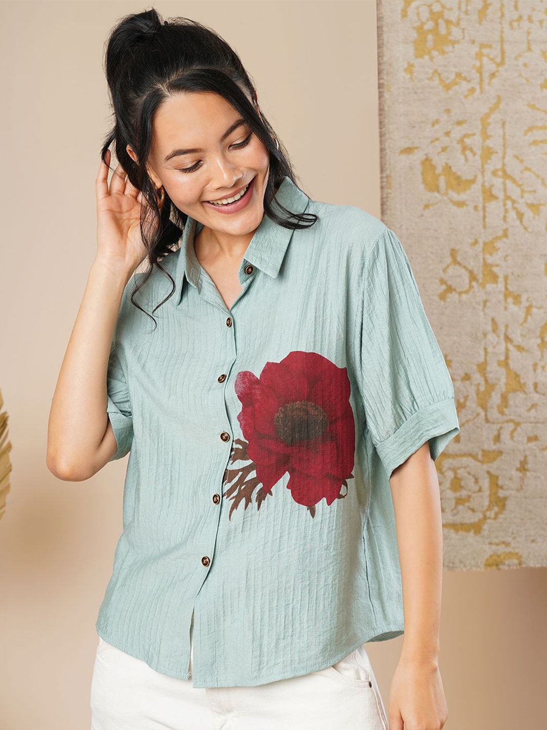 CARTYSHOP Women Relaxed Spread Collar Floral Printed Cotton Relaxed Fit Casual Shirt, Green
CARTYSHOP Women Relaxed Spread Collar Floral Printed Cotton Relaxed Fit Casual Shirt, Green