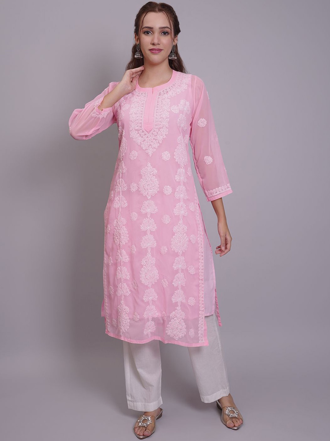Seva Chikan Ethnic Motifs Embroidered Chikankari Georgette Straight Kurta, Peach
Seva Chikan Ethnic Motifs Embroidered Chikankari Georgette Straight Kurta, Peach