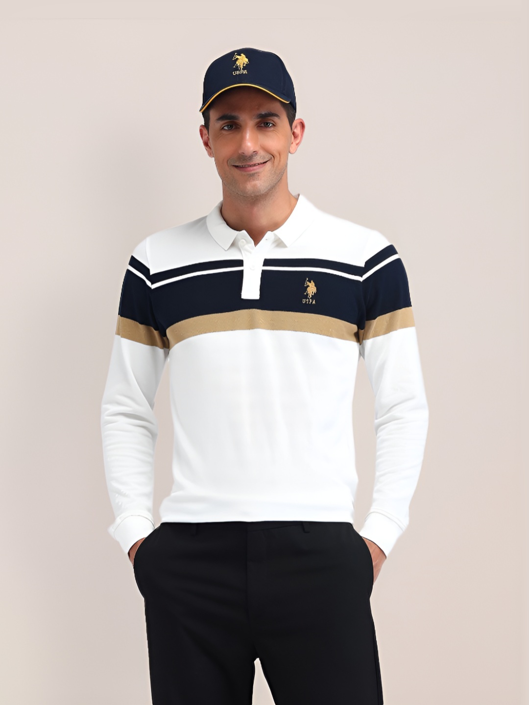 U.S. Polo Assn. Men Brand Logo Colourblocked Polo Collar Slim Fit T-shirt, Off white
U.S. Polo Assn. Men Brand Logo Colourblocked Polo Collar Slim Fit T-shirt, Off white