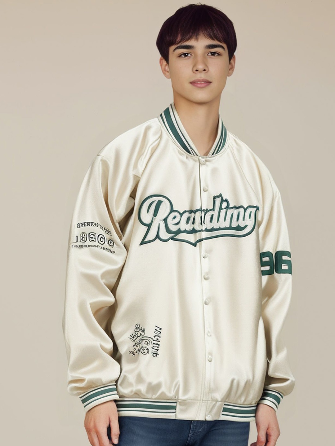 StyleCast x Revolte Men Stand Collar Typography Printed Casual Varsity Jacket, Beige
StyleCast x Revolte Men Stand Collar Typography Printed Casual Varsity Jacket, Beige