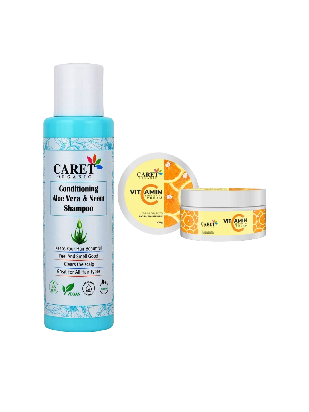 CARET ORGANIC Set Of 2 Aloevera Neem Shampoo 100 ml & Vitamin C Moisturizing Cream 100 g, White
CARET ORGANIC Set Of 2 Aloevera Neem Shampoo 100 ml & Vitamin C Moisturizing Cream 100 g, White