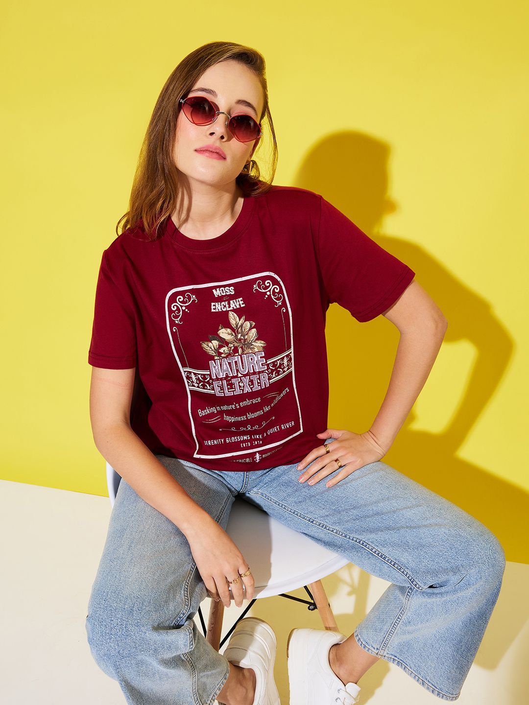 The Roadster Lifestyle Co. Women Graphic Printed Round Neck Cotton Oversized T-shirt, Maroon
The Roadster Lifestyle Co. Women Graphic Printed Round Neck Cotton Oversized T-shirt, Maroon