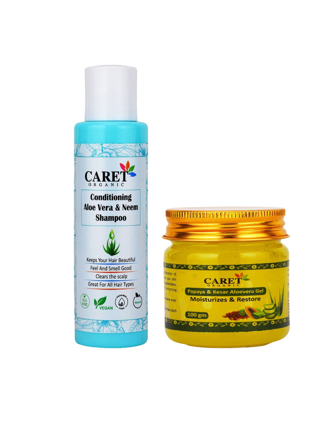 CARET ORGANIC Set Of 2 Aloevera & Neem Shampoo 100 ml & Papaya Kesar Aloevera Gel - 100 g, White
CARET ORGANIC Set Of 2 Aloevera & Neem Shampoo 100 ml & Papaya Kesar Aloevera Gel - 100 g, White