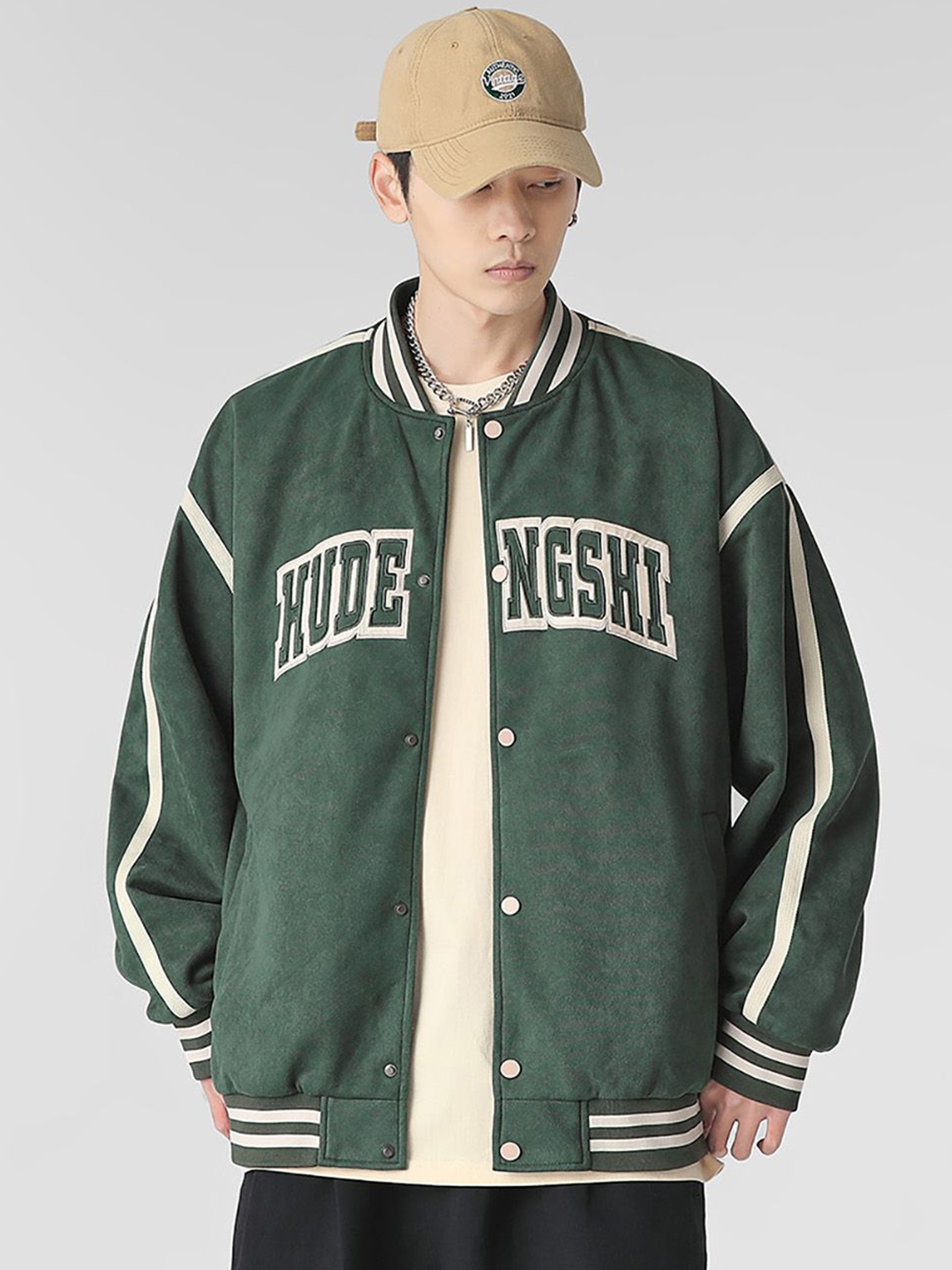 StyleCast x Revolte Men Stand Collar Typography Printed Casual Varsity Jacket, Green
StyleCast x Revolte Men Stand Collar Typography Printed Casual Varsity Jacket, Green