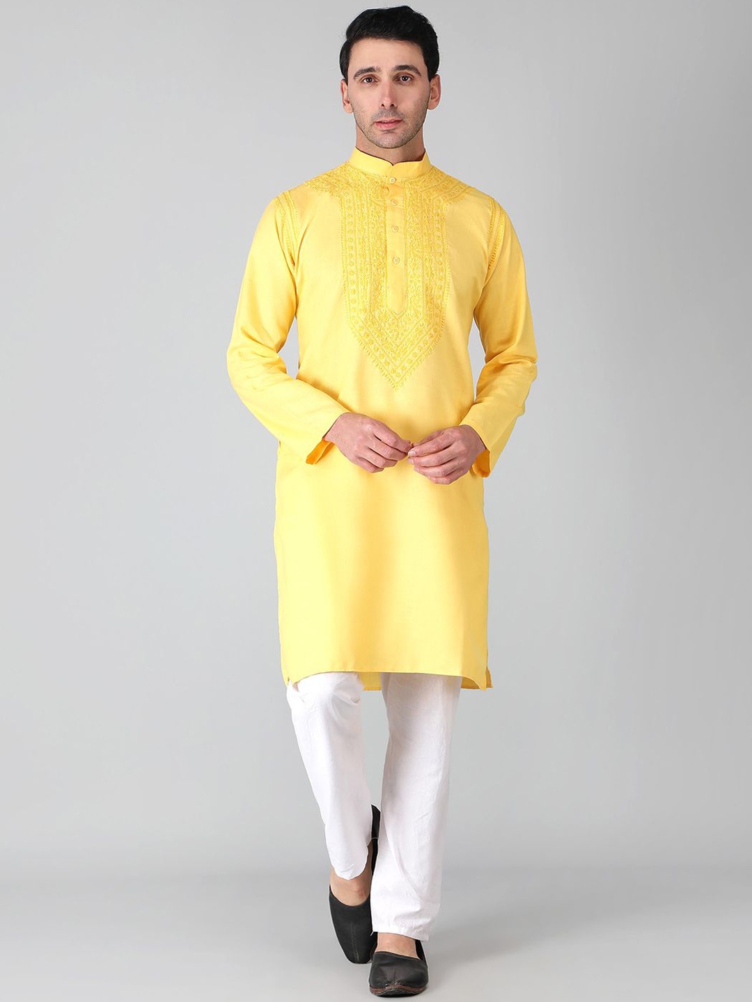 Seva Chikan Mandarin Collar Ethnic Motifs Yoke Design Chikankari Cotton Kurta, Yellow
Seva Chikan Mandarin Collar Ethnic Motifs Yoke Design Chikankari Cotton Kurta, Yellow