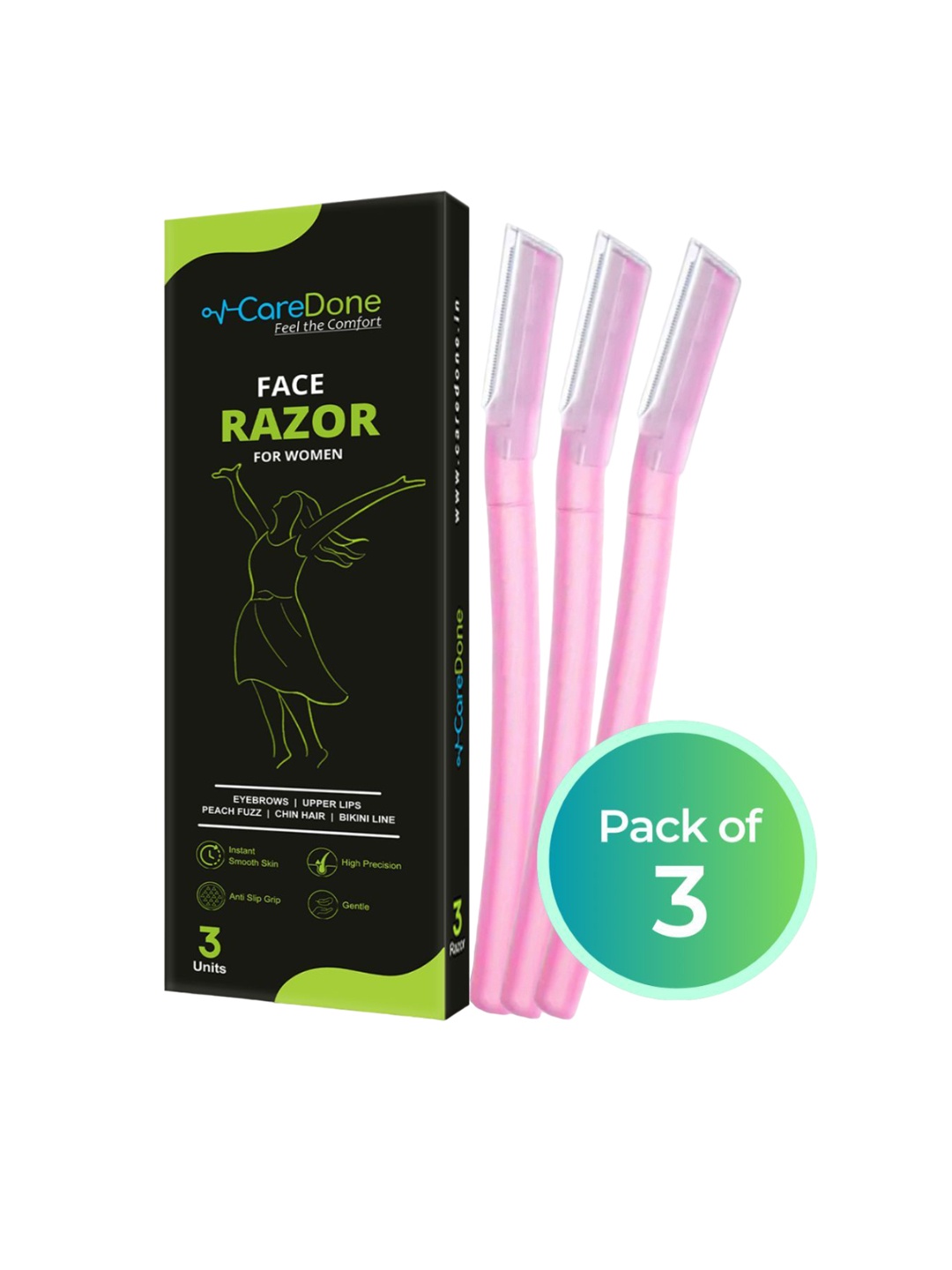 CareDone Set of 3 Pain Free & Safe Face Razor for Eyebrows, Upper Lips, Chin, Side Locks, Pink
CareDone Set of 3 Pain Free & Safe Face Razor for Eyebrows, Upper Lips, Chin, Side Locks, Pink