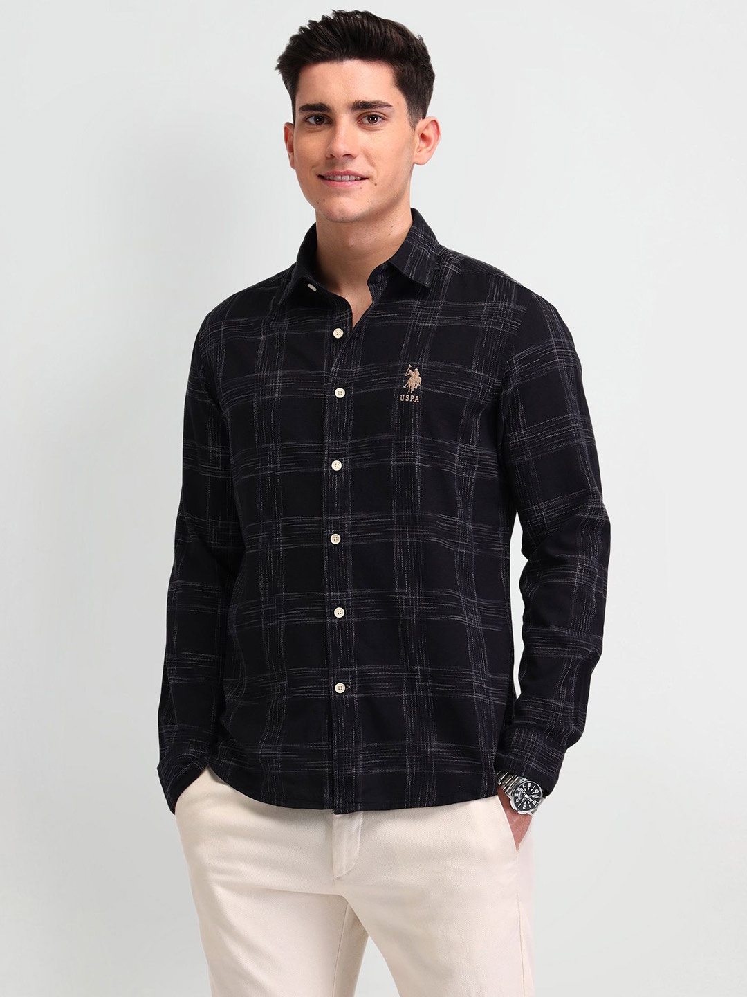 U.S. Polo Assn. Denim Co. Men Manhattan Checks Printed Cotton Slim Fit Casual Shirt, Black
U.S. Polo Assn. Denim Co. Men Manhattan Checks Printed Cotton Slim Fit Casual Shirt, Black