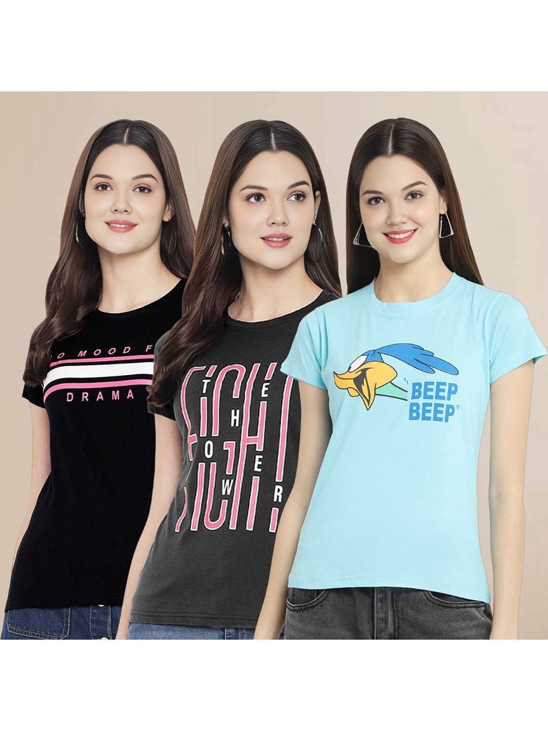 Metronaut Women Pack Of 3 Typography Printed Round Neck Cotton Looney Tunes T-shirts, Blue
Metronaut Women Pack Of 3 Typography Printed Round Neck Cotton Looney Tunes T-shirts, Blue