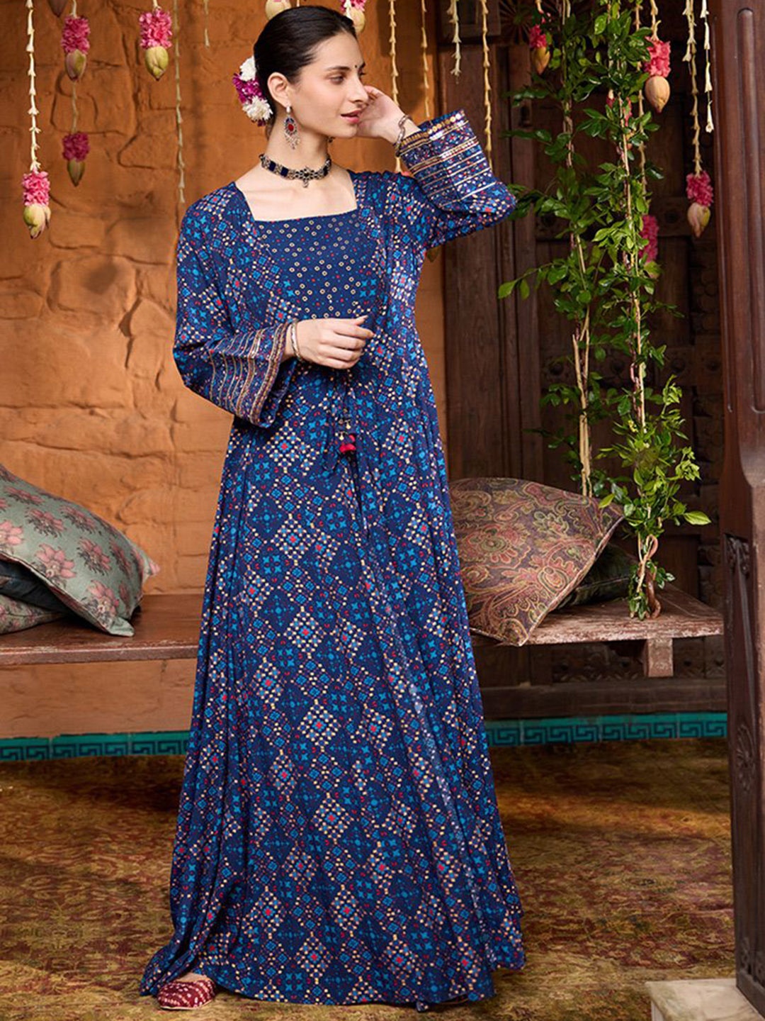 Global Desi Women Floral Printed Square Neck Maxi Ethnic Dresses with Shrug, Blue
Global Desi Women Floral Printed Square Neck Maxi Ethnic Dresses with Shrug, Blue