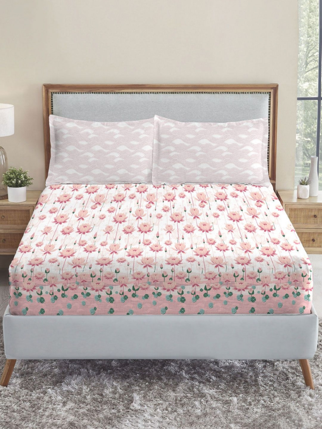 MYTRIDENT Brahma Kamal Classic Folklores Flat 210TC King Cotton Bedsheet Set, Pink
MYTRIDENT Brahma Kamal Classic Folklores Flat 210TC King Cotton Bedsheet Set, Pink