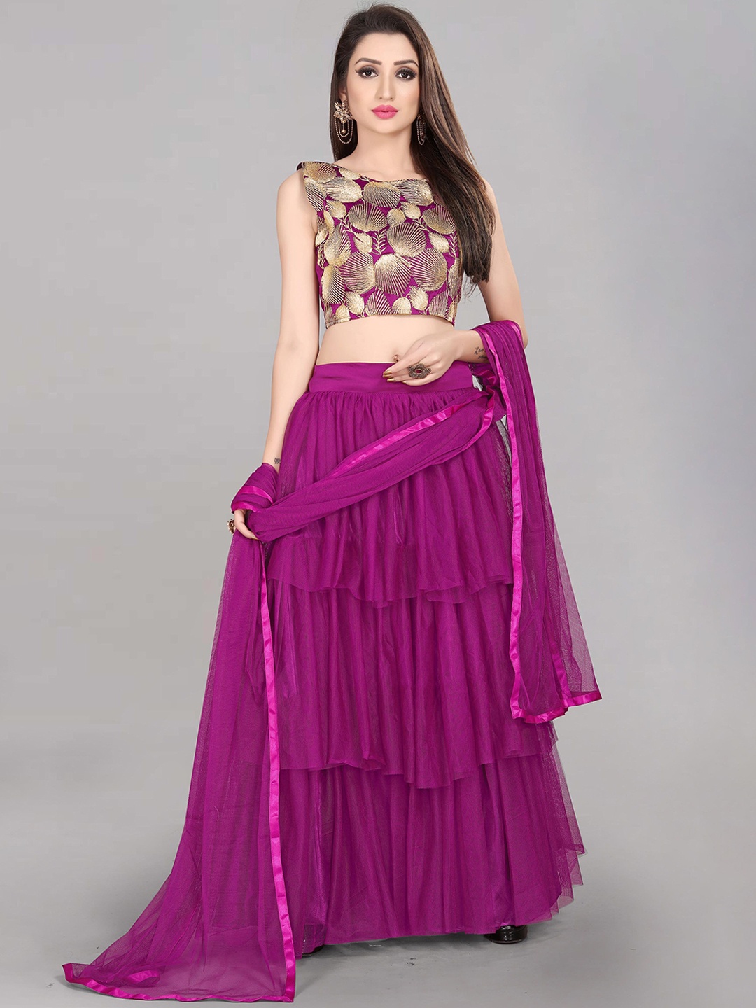 Fabcartz Embellished Ruffled Semi-Stitched Lehenga & Unstitched Blouse With Dupatta, Purple
Fabcartz Embellished Ruffled Semi-Stitched Lehenga & Unstitched Blouse With Dupatta, Purple