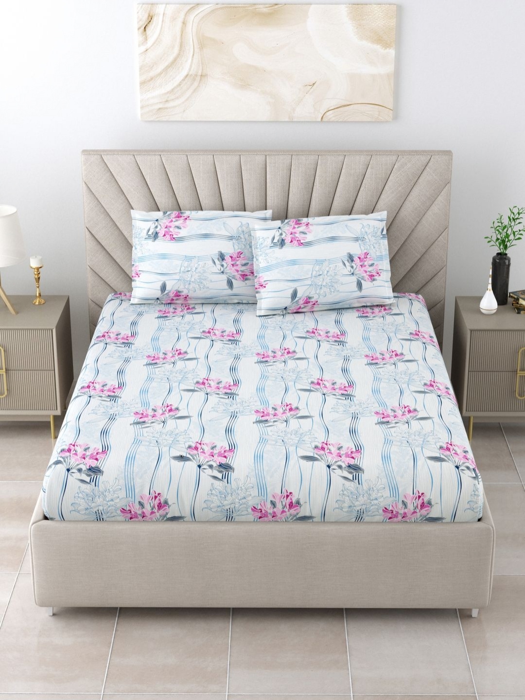BOMBAY DYEING Epigram Blue & White Floral Cotton 144 TC Queen Bedsheet Set 2.24 m x 2.54 m
BOMBAY DYEING Epigram Blue & White Floral Cotton 144 TC Queen Bedsheet Set 2.24 m x 2.54 m