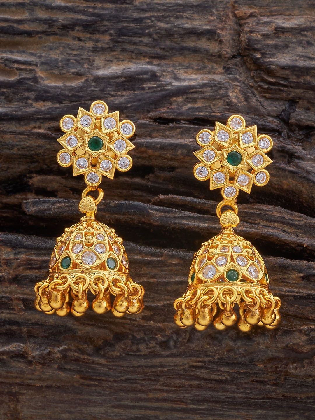 Kushal's Fashion Jewellery 92.5 Pure Silver Gold-Plated Stone Studded Dome Shaped Jhumkas
Kushal's Fashion Jewellery 92.5 Pure Silver Gold-Plated Stone Studded Dome Shaped Jhumkas