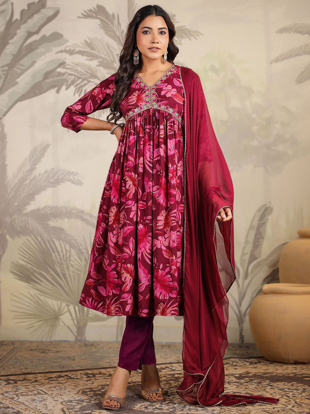 Janasya Floral Printed Gotta Patti Chanderi Silk A Line Kurta with Trousers & With Dupatta, Purple
Janasya Floral Printed Gotta Patti Chanderi Silk A Line Kurta with Trousers & With Dupatta, Purple