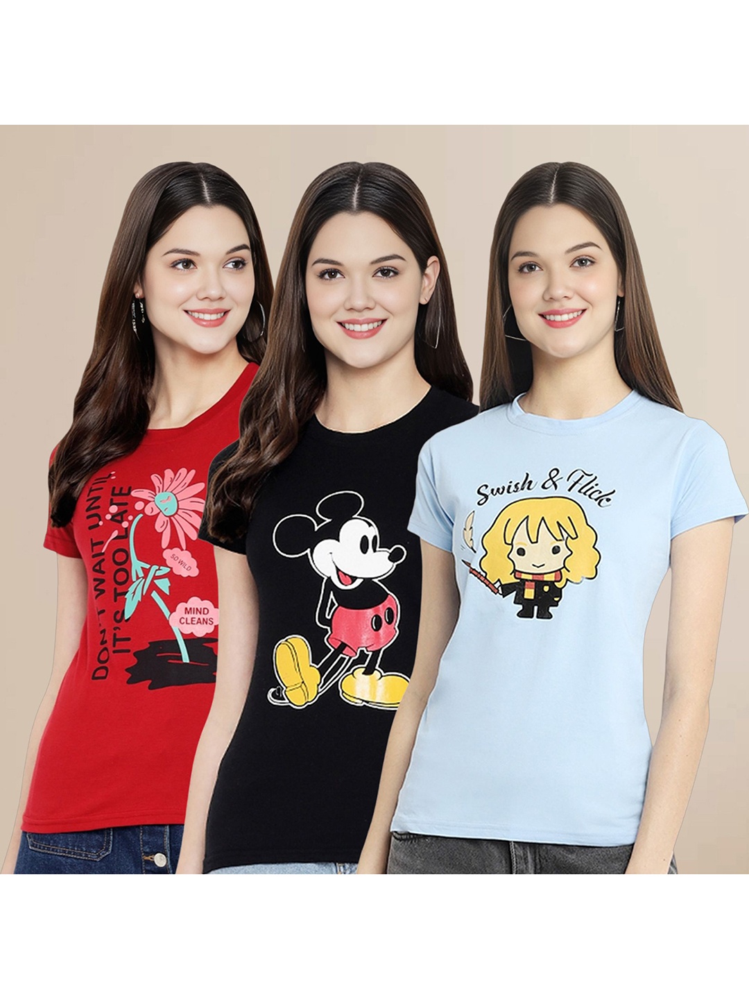 Metronaut Women Pack Of 3 Typography Printed Round Neck Cotton Mickey Mouse T-shirts, Red
Metronaut Women Pack Of 3 Typography Printed Round Neck Cotton Mickey Mouse T-shirts, Red