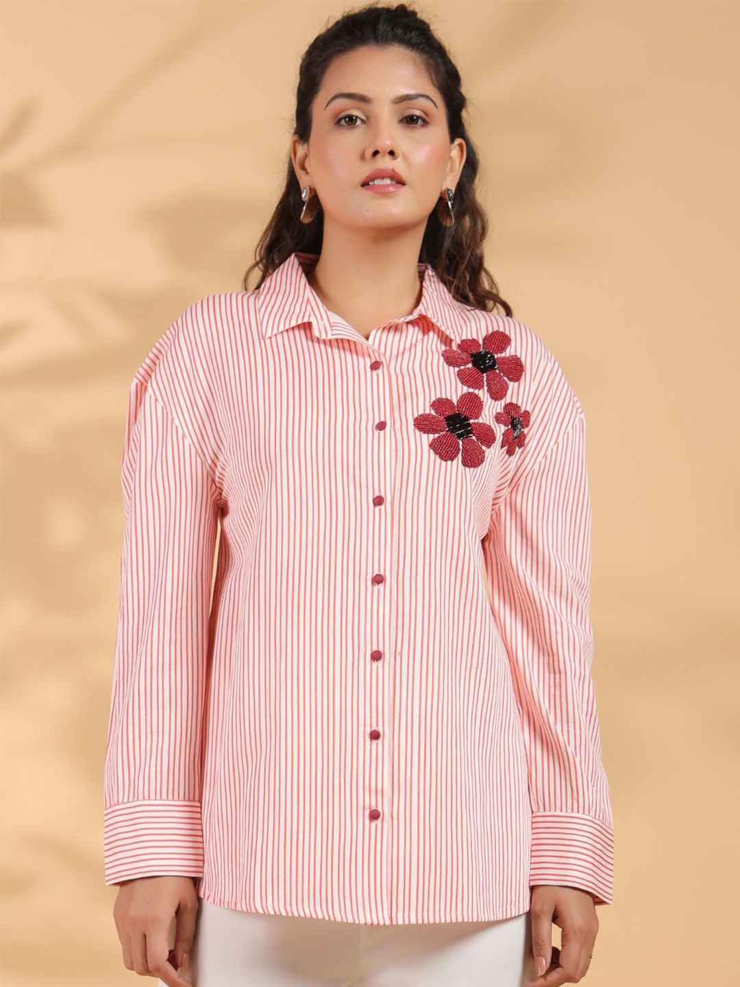 Kaftanize Women Comfort Spread Collar Vertical Striped Cotton Oversized Casual Shirt, Red
Kaftanize Women Comfort Spread Collar Vertical Striped Cotton Oversized Casual Shirt, Red