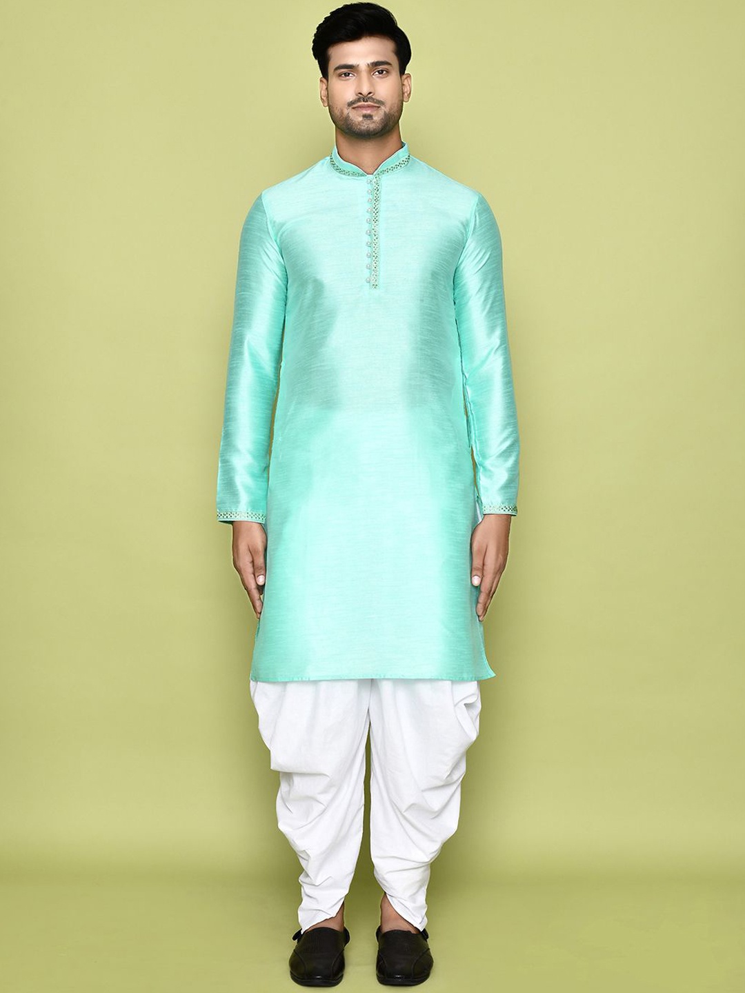 Arihant Rai Sinha Mandarin Collar Long Sleeves Stones Work Dupion Silk Kurta With Patiala, Green
Arihant Rai Sinha Mandarin Collar Long Sleeves Stones Work Dupion Silk Kurta With Patiala, Green