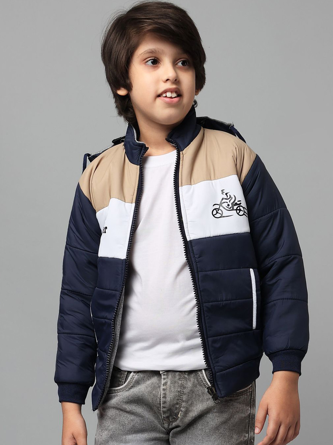 Anixa Boys Mock Collar Colourblocked Casual Padded Jacket, Navy blue 
Anixa Boys Mock Collar Colourblocked Casual Padded Jacket, Navy blue