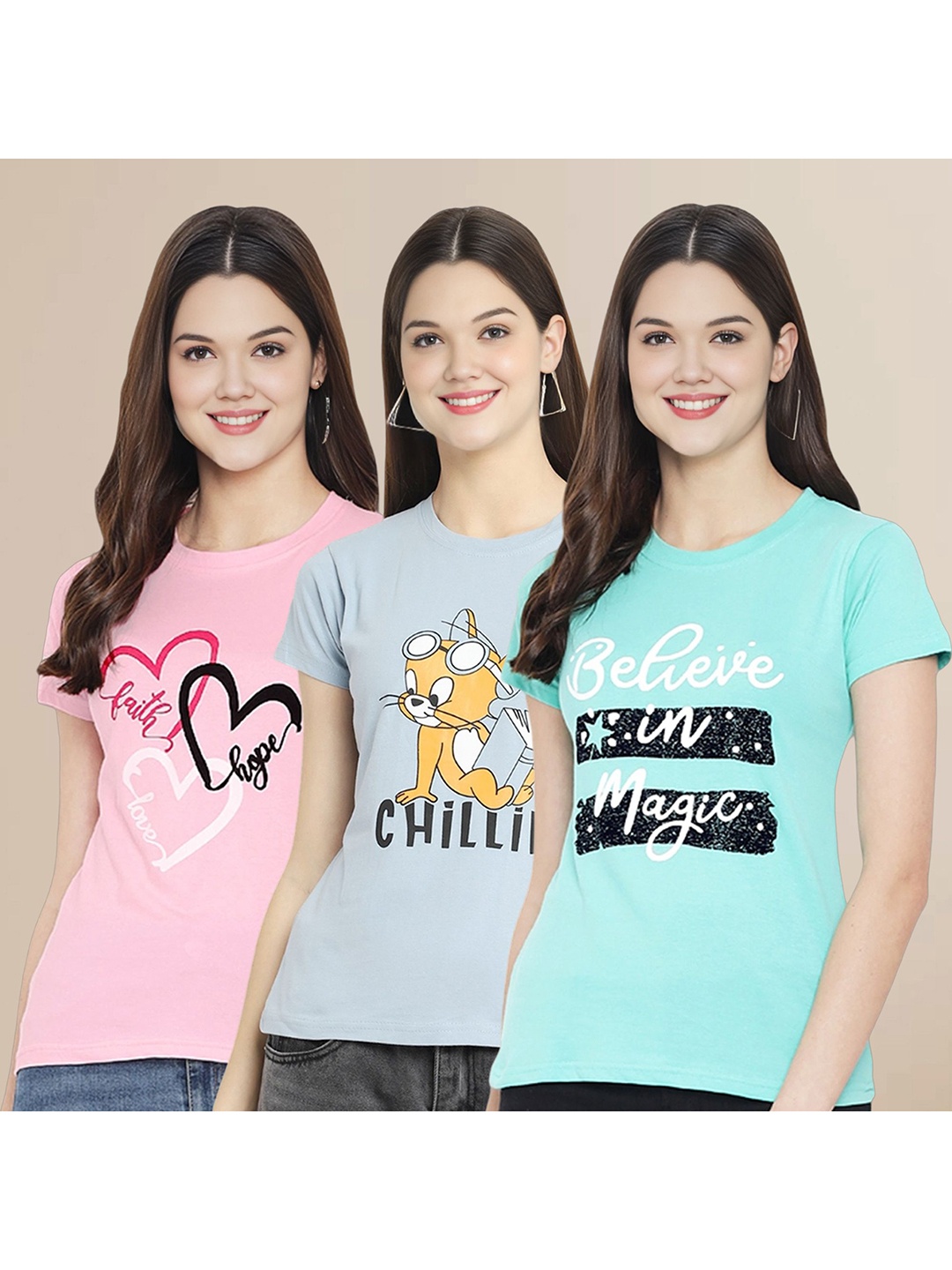 Metronaut Women Pack Of 3 Typography Printed Round Neck Cotton Tom & Jerry T-shirts, Pink
Metronaut Women Pack Of 3 Typography Printed Round Neck Cotton Tom & Jerry T-shirts, Pink