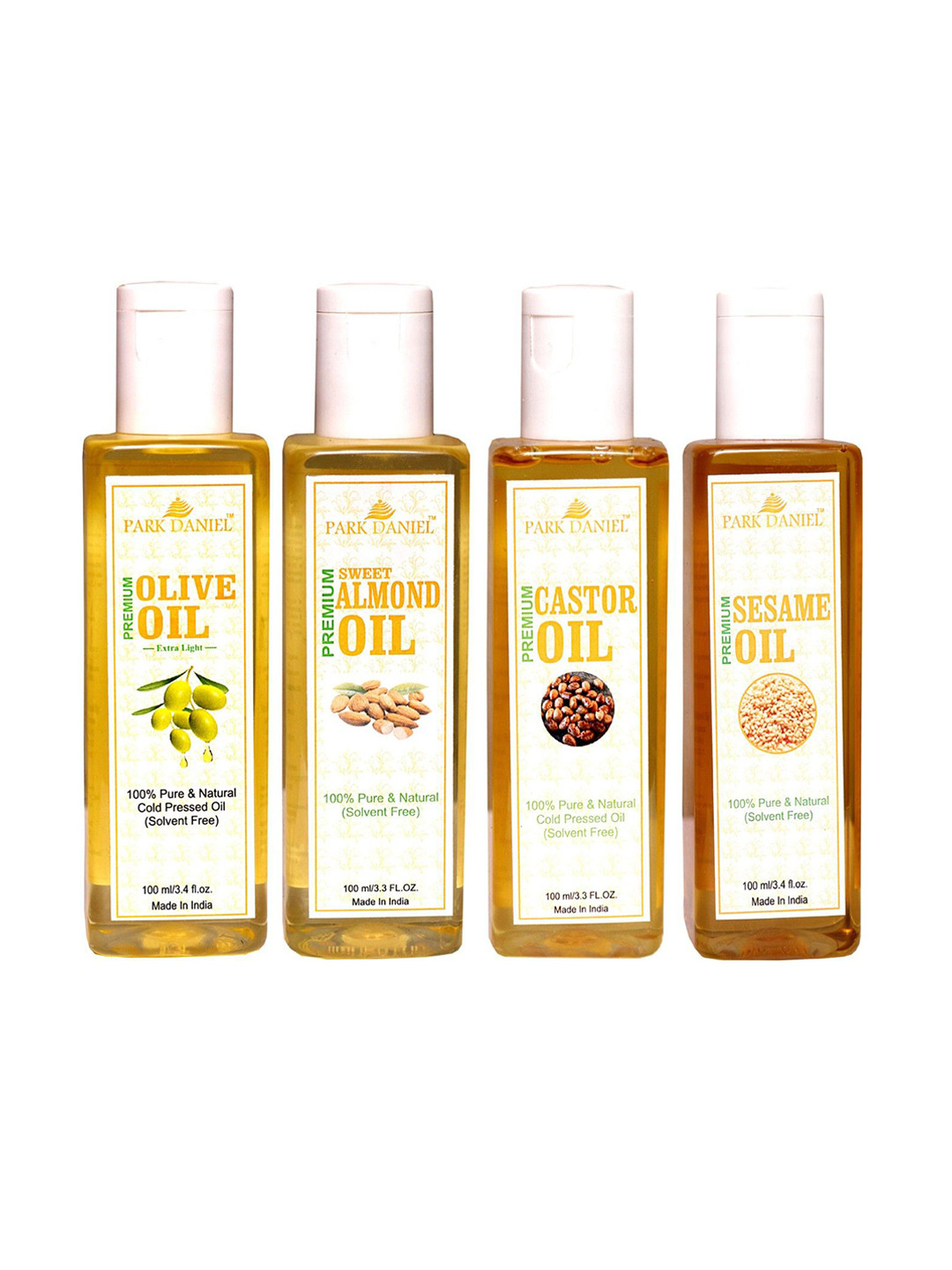 Park Daniel Set Of 4 Premium Olive, Almond, Castor & Sesame Oil - 100 ml Each, Transparent
Park Daniel Set Of 4 Premium Olive, Almond, Castor & Sesame Oil - 100 ml Each, Transparent