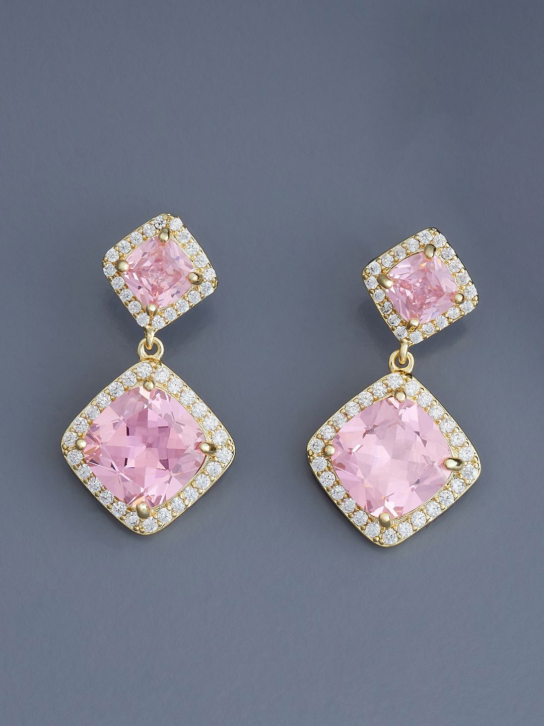 Kushal's Fashion Jewellery Gold-Plated Cubic Zirconia Studded Geometric Drop Earrings, Pink
Kushal's Fashion Jewellery Gold-Plated Cubic Zirconia Studded Geometric Drop Earrings, Pink