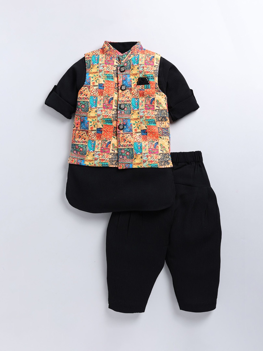 LITTLE COLLARS Boys Mandarin Collar Long Sleeves Straight Kurta With Pyjama & Nehru Jacket, Black
LITTLE COLLARS Boys Mandarin Collar Long Sleeves Straight Kurta With Pyjama & Nehru Jacket, Black