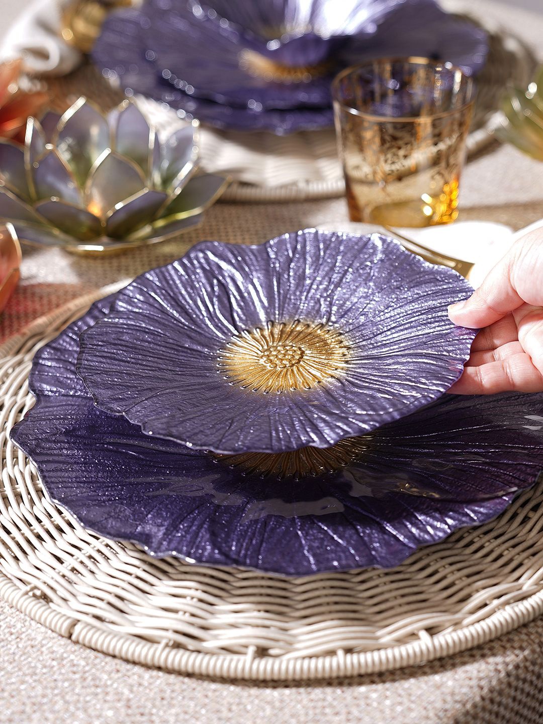 Pure Home and Living Purple & Gold Toned 2 Pcs Textured Floral Shaped Glass Dessert Plates
Pure Home and Living Purple & Gold Toned 2 Pcs Textured Floral Shaped Glass Dessert Plates
