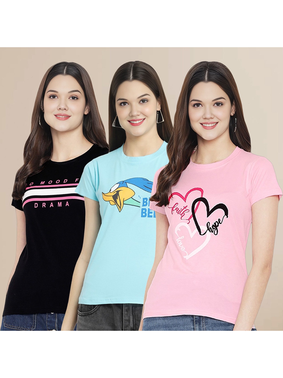 Metronaut Women Pack Of 3 Typography Printed Round Neck Cotton Looney Tunes T-shirts, Black
Metronaut Women Pack Of 3 Typography Printed Round Neck Cotton Looney Tunes T-shirts, Black
