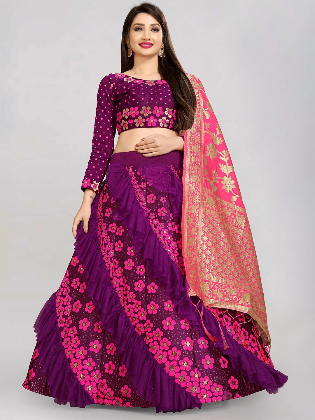 Fabcartz Embroidered Thread Work Semi-Stitched Lehenga & Unstitched Blouse With Dupatta, Purple
Fabcartz Embroidered Thread Work Semi-Stitched Lehenga & Unstitched Blouse With Dupatta, Purple
