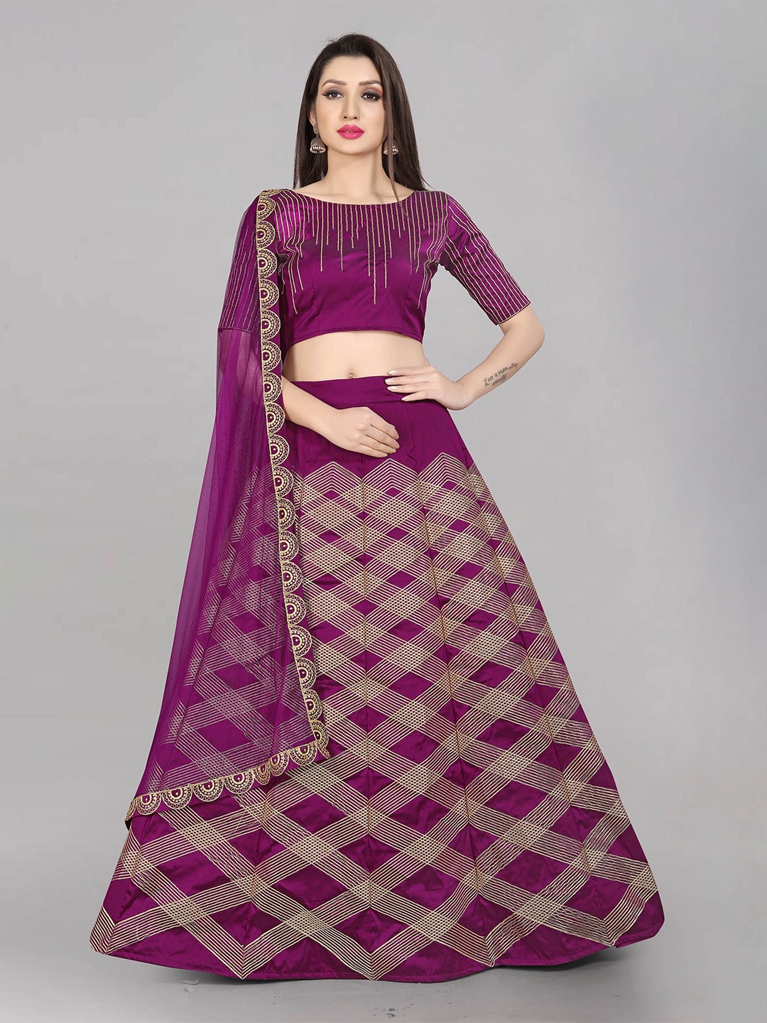 Fabcartz Embellished Semi-Stitched Lehenga & Unstitched Blouse With Dupatta, Purple
Fabcartz Embellished Semi-Stitched Lehenga & Unstitched Blouse With Dupatta, Purple