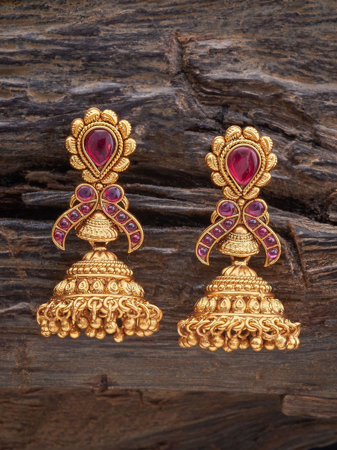 Kushal's Fashion Jewellery Gold-Plated Stone Studded Dome Shaped Antique Jhumkas, Red
Kushal's Fashion Jewellery Gold-Plated Stone Studded Dome Shaped Antique Jhumkas, Red