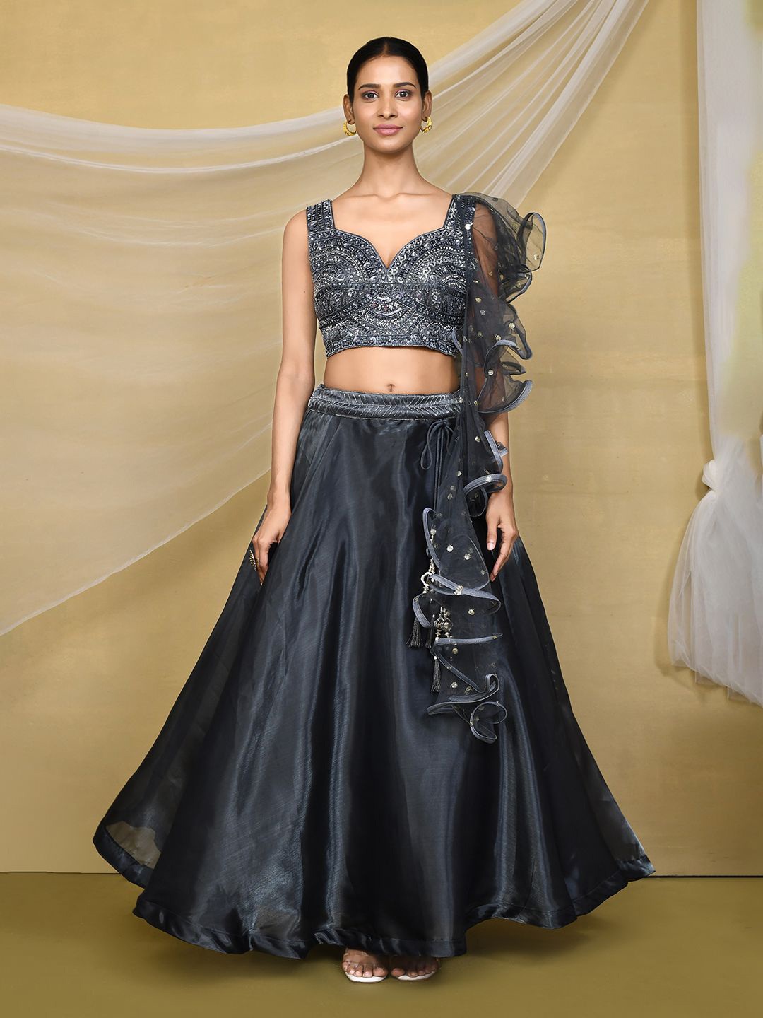 Samyukta Singhani Embellished Beads and Stones Ready to Wear Lehenga & Blouse With Dupatta, Black
Samyukta Singhani Embellished Beads and Stones Ready to Wear Lehenga & Blouse With Dupatta, Black