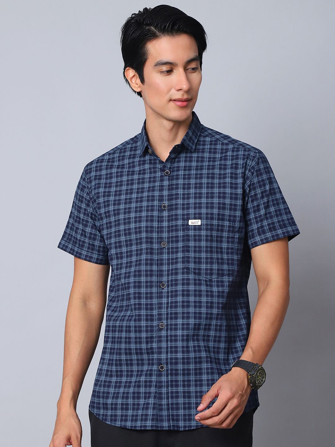 Majestic Man Men Classic Spread Collar Checked Cotton Slim Fit Casual Shirt, Navy blue
Majestic Man Men Classic Spread Collar Checked Cotton Slim Fit Casual Shirt, Navy blue