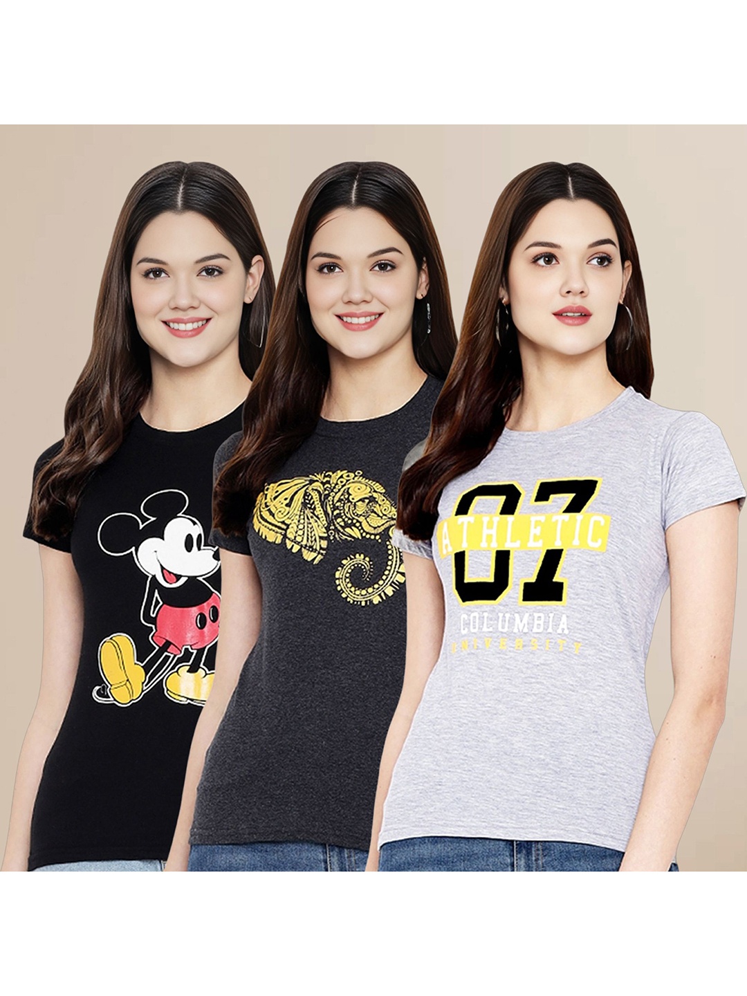 Metronaut Women Pack Of 3 Typography Printed Round Neck Cotton Mickey Mouse T-shirts, Black
Metronaut Women Pack Of 3 Typography Printed Round Neck Cotton Mickey Mouse T-shirts, Black