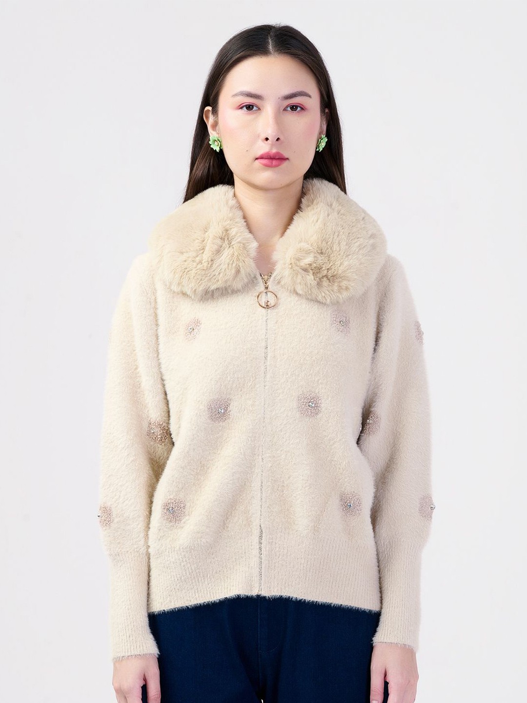Albion By CnM Women Self Design Peter Pan Collar Long Cuffed Sleeves Fuzzy Sweater, Cream
Albion By CnM Women Self Design Peter Pan Collar Long Cuffed Sleeves Fuzzy Sweater, Cream