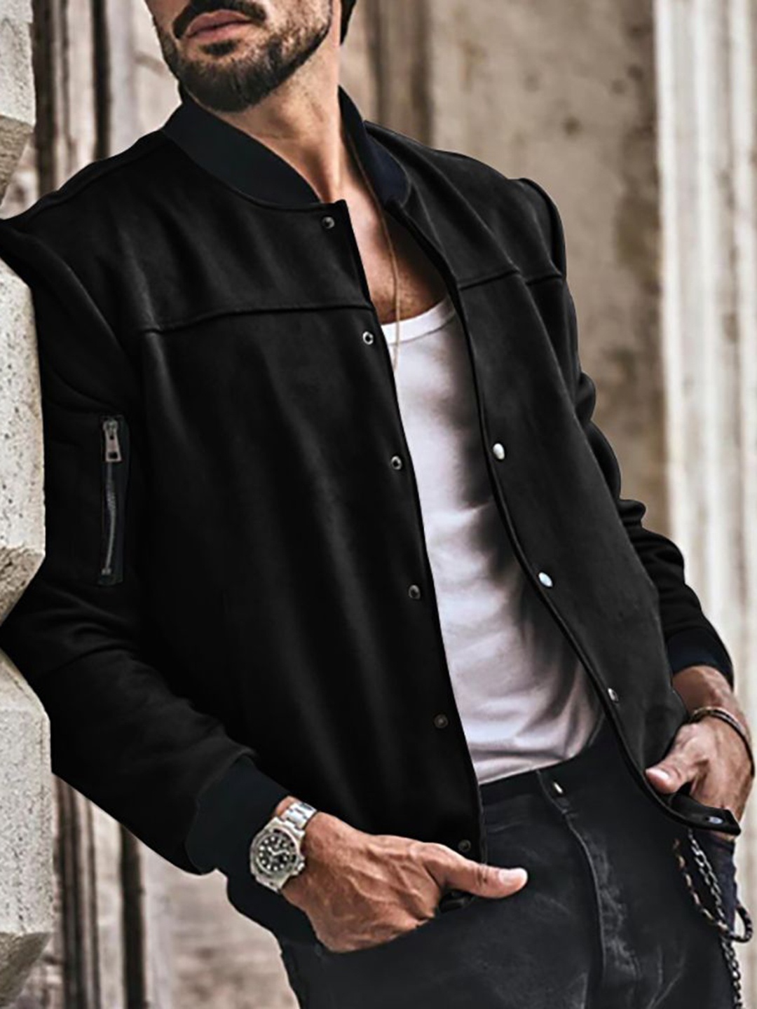 StyleCast x Revolte Men Stand Collar Solid Cotton Casual Bomber Jacket, Black
StyleCast x Revolte Men Stand Collar Solid Cotton Casual Bomber Jacket, Black