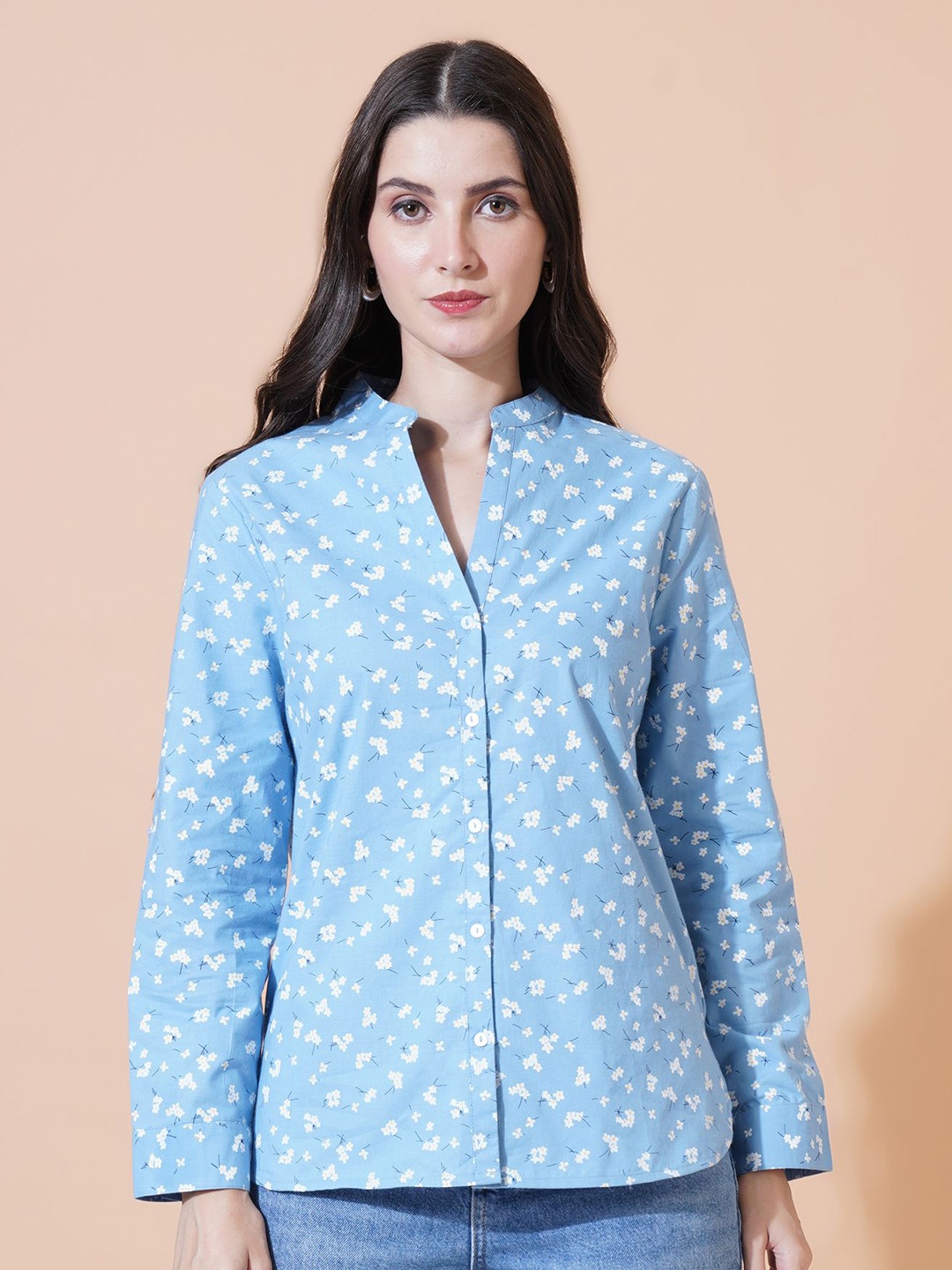 Mast & Harbour Women Floral Printed Mandarin Collar Cotton Shirt Style Top, Blue
Mast & Harbour Women Floral Printed Mandarin Collar Cotton Shirt Style Top, Blue