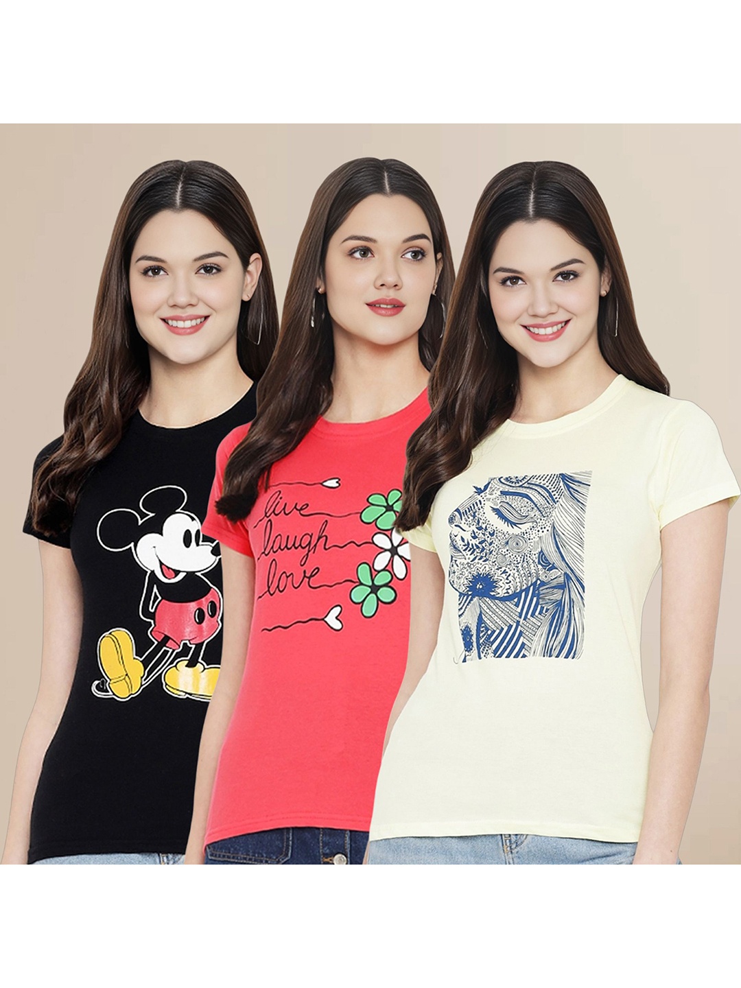 Metronaut Women Pack Of 3 Typography Printed Round Neck Cotton Mickey Mouse T-shirts, Off white
Metronaut Women Pack Of 3 Typography Printed Round Neck Cotton Mickey Mouse T-shirts, Off white