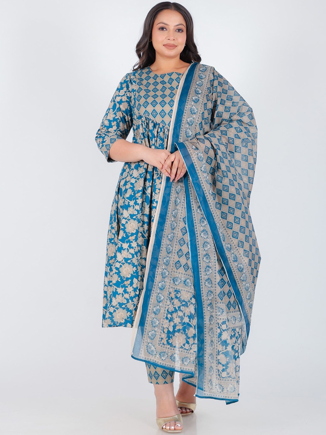 Aramya Ethnic Motifs Printed Gotta Patti Pure Cotton A-Line Kurta With Trouser & Dupatta, Blue
Aramya Ethnic Motifs Printed Gotta Patti Pure Cotton A-Line Kurta With Trouser & Dupatta, Blue