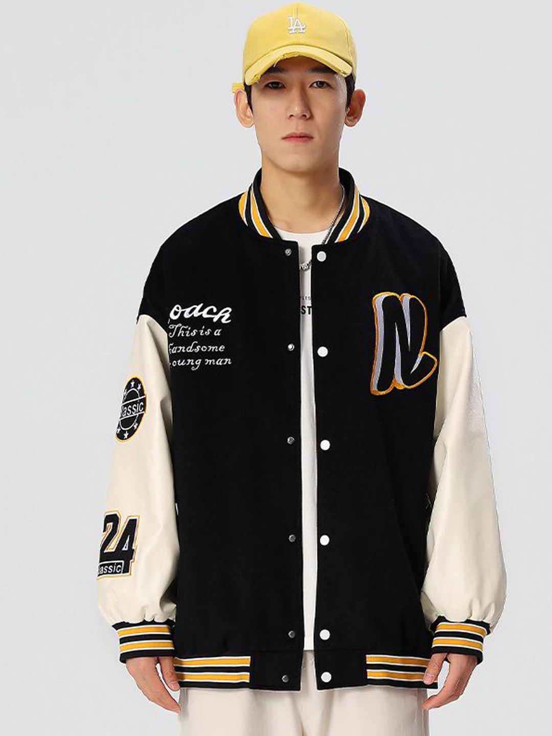 StyleCast x Revolte Men Stand Collar Typography Printed Casual Varsity Jacket, Black
StyleCast x Revolte Men Stand Collar Typography Printed Casual Varsity Jacket, Black