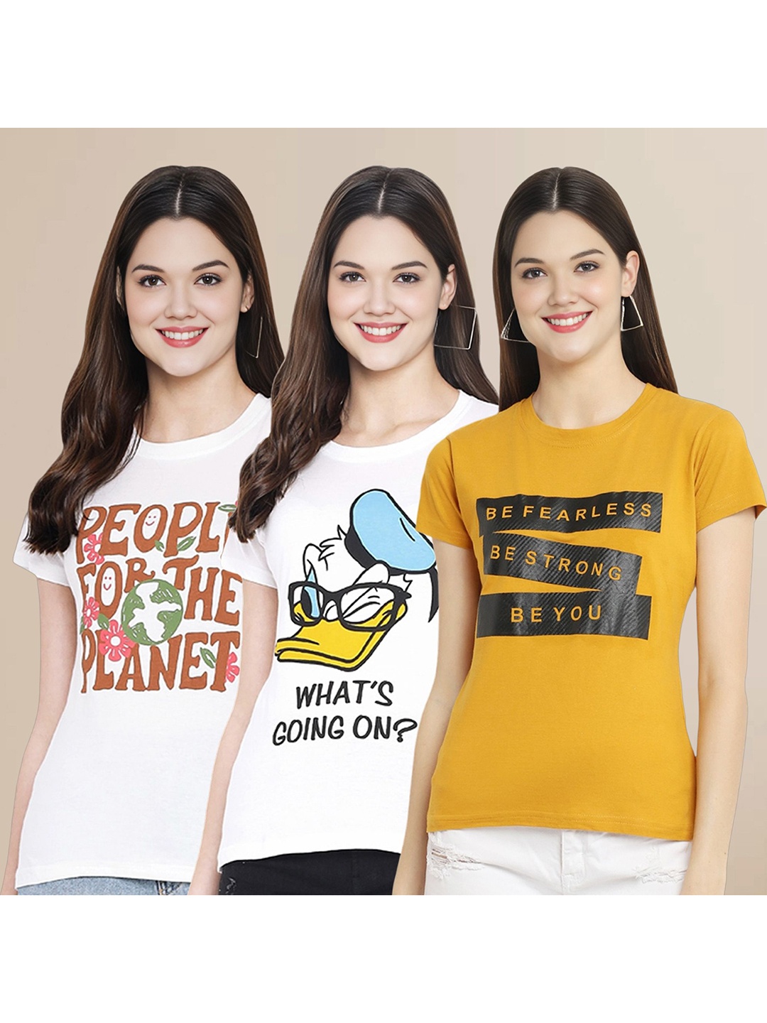 Metronaut Women Pack Of 3 Typography Printed Round Neck Cotton Donald Duck T-shirts, Mustard
Metronaut Women Pack Of 3 Typography Printed Round Neck Cotton Donald Duck T-shirts, Mustard