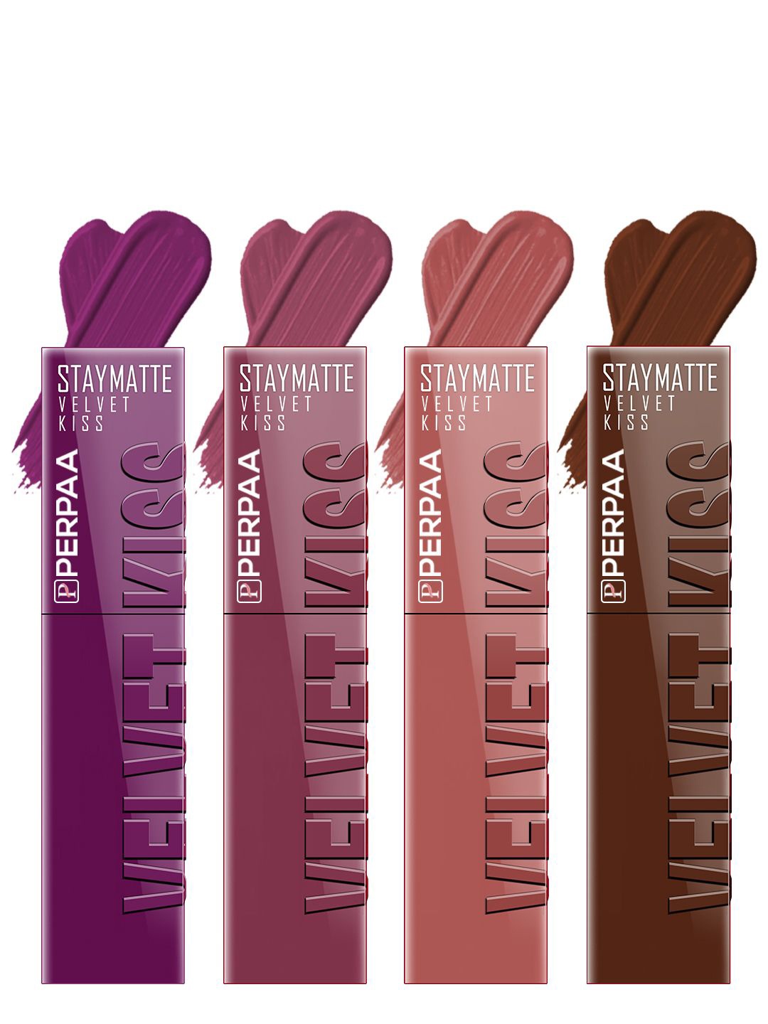 PERPAA Velvet Kiss Set of 4 Waterproof Matte Lipstick -3.5 ml Each -Shades -3- 4- 5- 7, Brown
PERPAA Velvet Kiss Set of 4 Waterproof Matte Lipstick -3.5 ml Each -Shades -3- 4- 5- 7, Brown