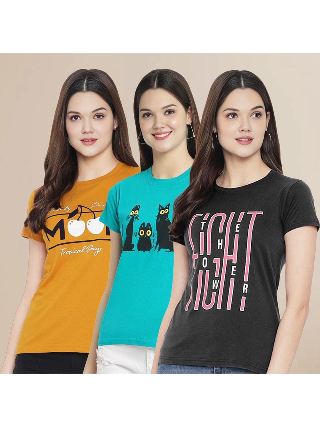 Metronaut Women Pack Of 3 Typography Printed Round Neck Cotton T-shirts, Mustard
Metronaut Women Pack Of 3 Typography Printed Round Neck Cotton T-shirts, Mustard