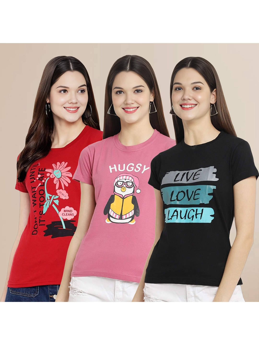 Metronaut Women Pack Of 3 Typography Printed Round Neck Cotton T-shirts, Red
Metronaut Women Pack Of 3 Typography Printed Round Neck Cotton T-shirts, Red