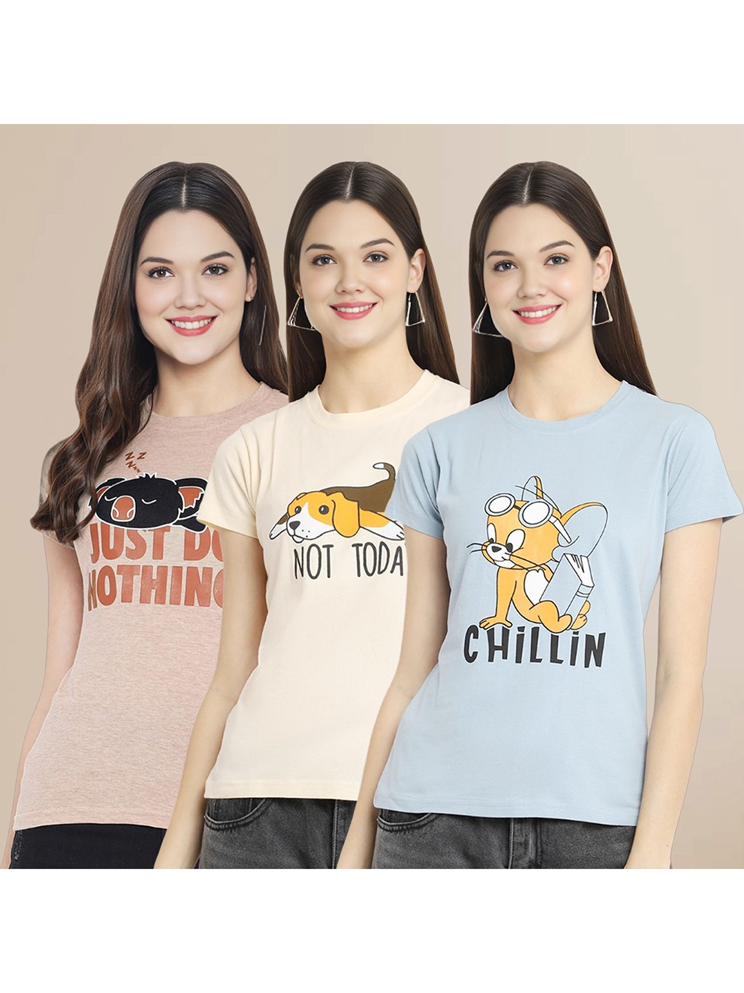 Metronaut Women Pack Of 3 Typography Printed Round Neck Cotton Tom & Jerry T-shirts, Beige
Metronaut Women Pack Of 3 Typography Printed Round Neck Cotton Tom & Jerry T-shirts, Beige