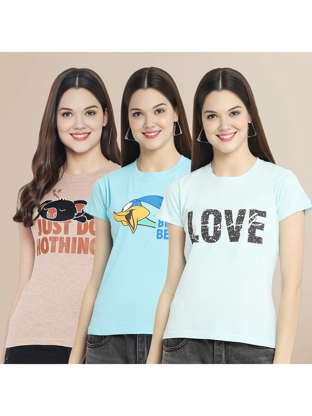 Metronaut Women Pack Of 3 Typography Printed Round Neck Cotton Looney Tunes T-shirts, Beige
Metronaut Women Pack Of 3 Typography Printed Round Neck Cotton Looney Tunes T-shirts, Beige