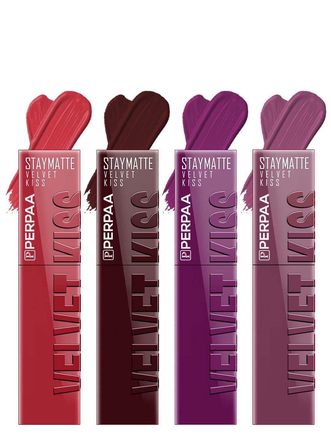 PERPAA Velvet Kiss Set of 4 Waterproof Matte Lipstick -3.5 ml Each -Shades -1- 2- 3- 6, Red
PERPAA Velvet Kiss Set of 4 Waterproof Matte Lipstick -3.5 ml Each -Shades -1- 2- 3- 6, Red