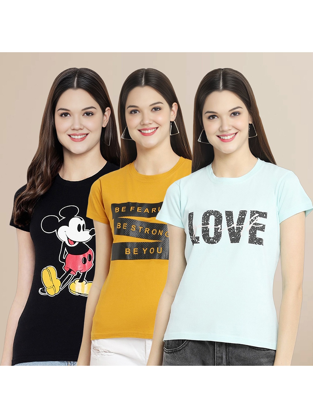 Metronaut Women Pack Of 3 Typography Printed Round Neck Cotton Mickey Mouse T-shirts, Black
Metronaut Women Pack Of 3 Typography Printed Round Neck Cotton Mickey Mouse T-shirts, Black