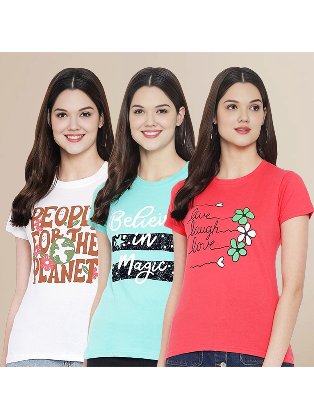 Metronaut Women Pack Of 3 Typography Printed Round Neck Cotton T-shirts, Turquoise blue
Metronaut Women Pack Of 3 Typography Printed Round Neck Cotton T-shirts, Turquoise blue