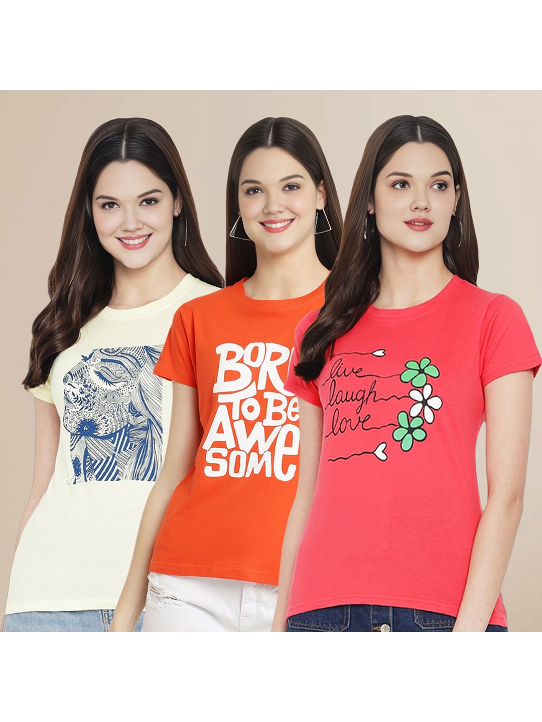 Metronaut Women Pack Of 3 Typography Printed Round Neck Cotton T-shirts, Off white
Metronaut Women Pack Of 3 Typography Printed Round Neck Cotton T-shirts, Off white